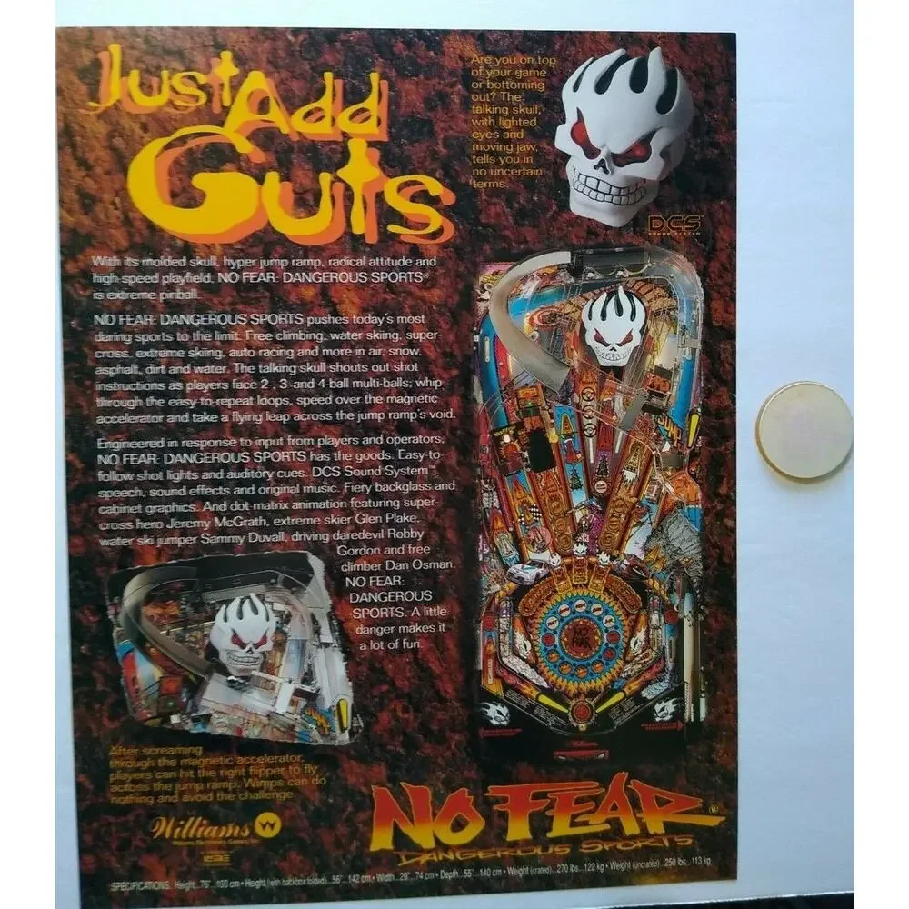 No Fear Pinball Machine FLYER + NOS Plastic Promo FOB Game Logo Original 1995 - Picture 3 of 4